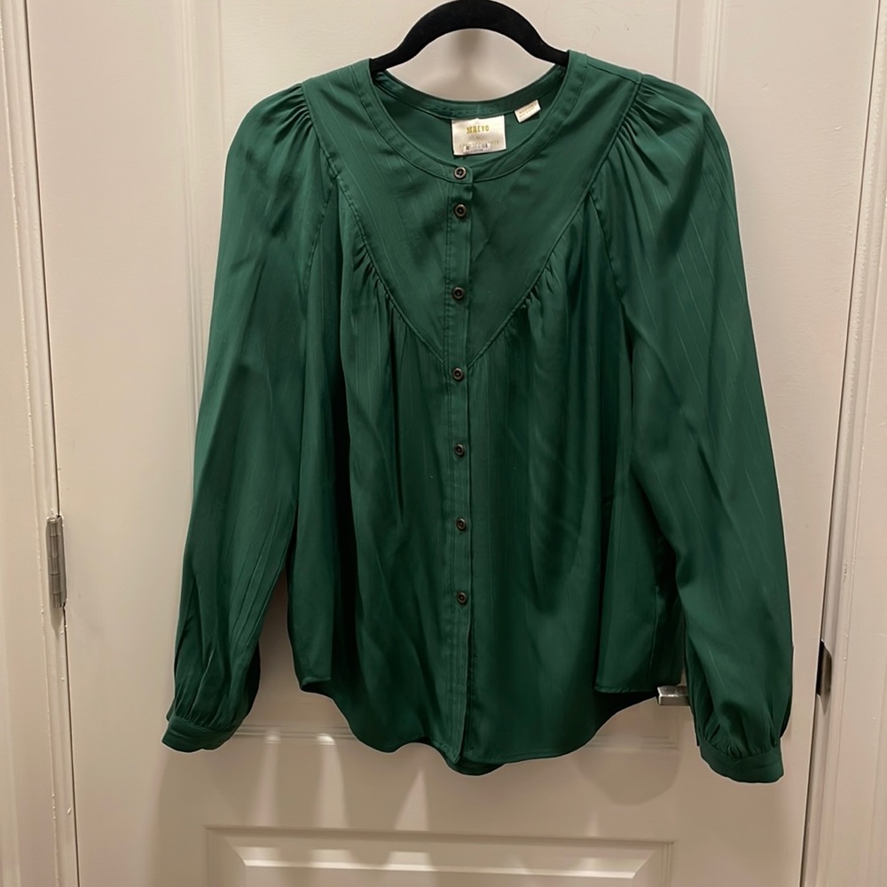 Maeve Anthropologie Blouse Top Sz M Button Up Green